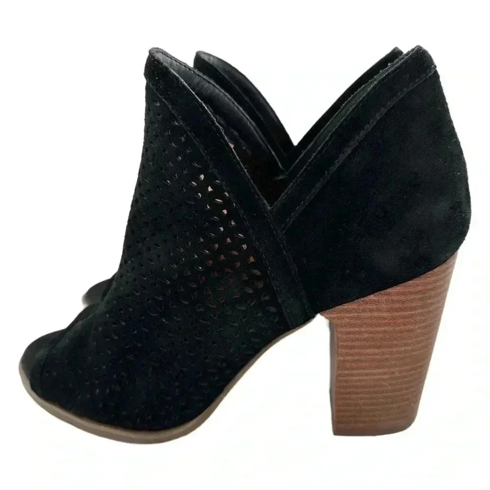Lucky Brand Livey ankle booties 8.5 black suede laser cut western rodeo boots - Picture 5 of 12